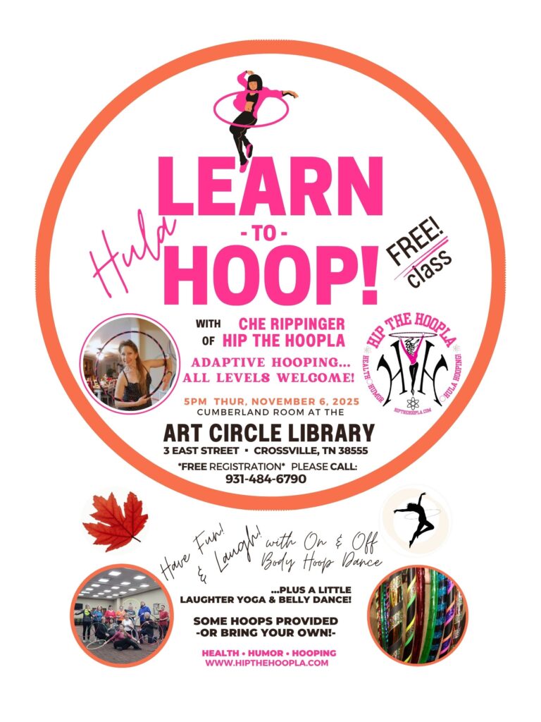 Learn to hula hoop for FREE at the Art Circle Public Library in Crossville, Tennessee, USA.